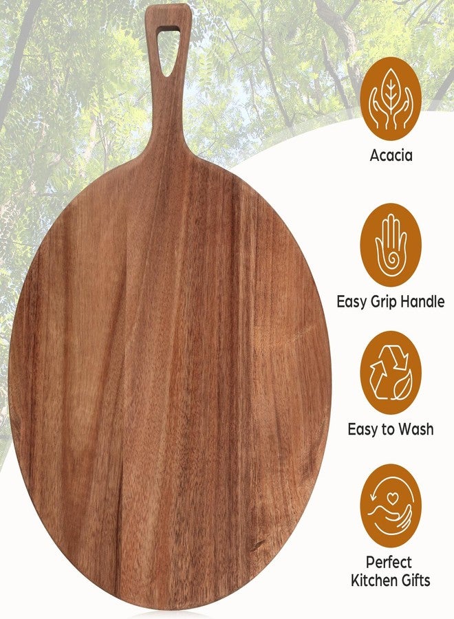 Denylo pro 15.4 x 11.4 Inch Acacia Large Wood Cutting Board with Handle Large Round Wooden Cutting Boards Cutting Serving Board for Kitchen Meat Bread Cheese Pizza Vegetables Board Wedding Housewarming Gift - Image 3