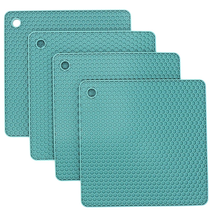 Smithcraft Silicone Trivets for Hot Dishes Pots and Pans Hot Pads for Kitchen Teal Silicone Pot Holders Mats for Kitchen Quartz Counter Heat Resistant Mat Flexible Table Trivet Set 4