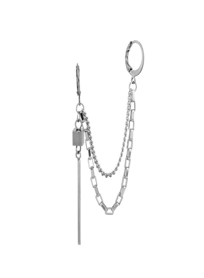 Dtja Punk Tassel Crawler Climber Small Hoop Earring for Women Girls Men Stainless Steel Cartilage Double Pair Hoops Vine Clip on Multi Layered Chain Drop Bar Dangle Fashion Jewelry 1 Piece - Image 1