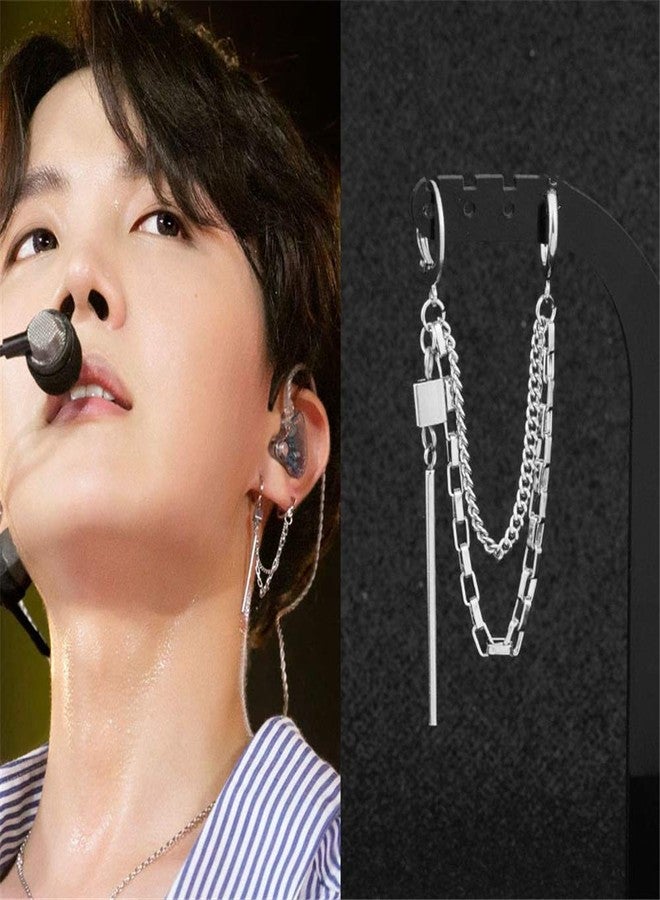 Dtja Punk Tassel Crawler Climber Small Hoop Earring for Women Girls Men Stainless Steel Cartilage Double Pair Hoops Vine Clip on Multi Layered Chain Drop Bar Dangle Fashion Jewelry 1 Piece - Image 2
