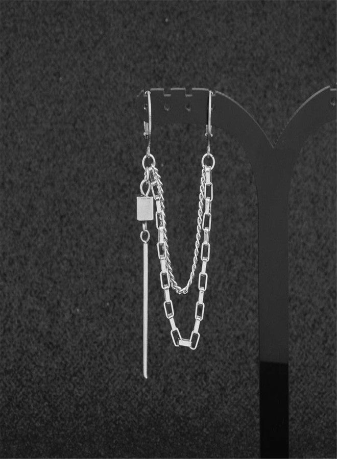 Dtja Punk Tassel Crawler Climber Small Hoop Earring for Women Girls Men Stainless Steel Cartilage Double Pair Hoops Vine Clip on Multi Layered Chain Drop Bar Dangle Fashion Jewelry 1 Piece - Image 5