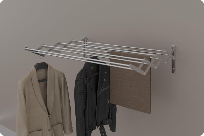 Amiraj Premium Stainless Steel Wall Mounted Clothes Drying Stand | 4 Feet, 8 Multi Rod Heavy Duty Foldable Laundry Rack | Zigzag Style Cloth Dryer Rack for Bathroom, Balcony, Indoor, Outdoor Use - Image 1