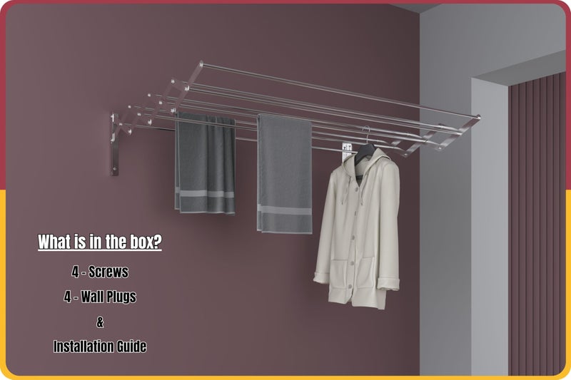 Amiraj Premium Stainless Steel Wall Mounted Clothes Drying Stand | 4 Feet, 8 Multi Rod Heavy Duty Foldable Laundry Rack | Zigzag Style Cloth Dryer Rack for Bathroom, Balcony, Indoor, Outdoor Use - Image 2