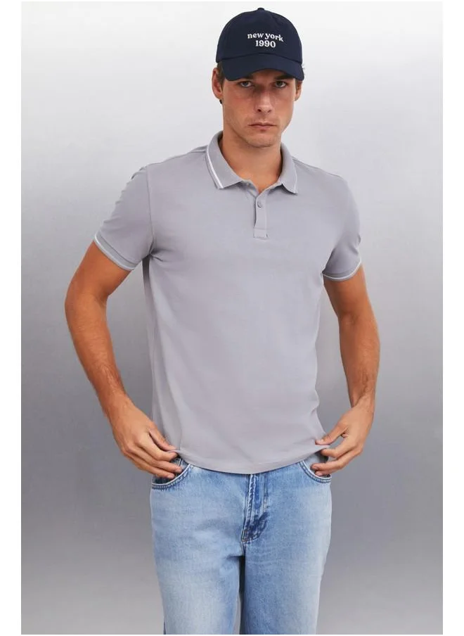 جريميلانج Grimelange Forestar Men's Grey Polo Neck T-Shirt