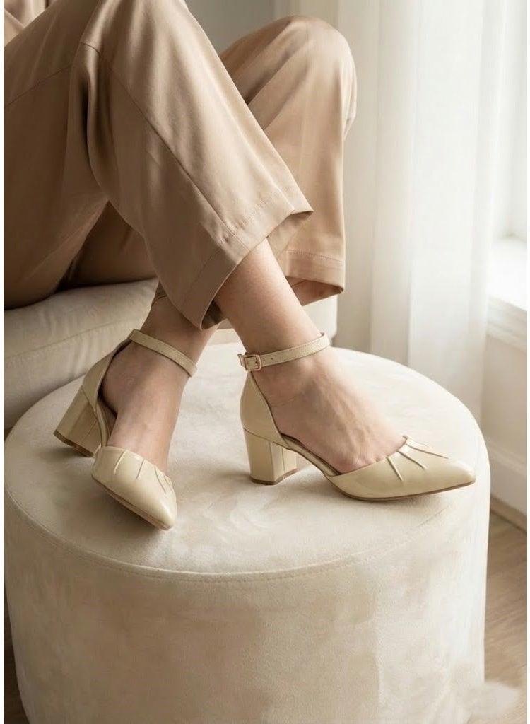 لايف ستيلاش  أحذية بكعب متوسط جلد  F-606 - بيج - Image 1