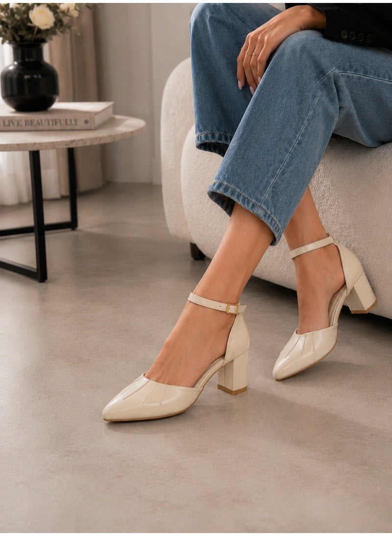 LIFESTYLISH Shoes Mid Heels Leather F-606 - Beige - Image 1