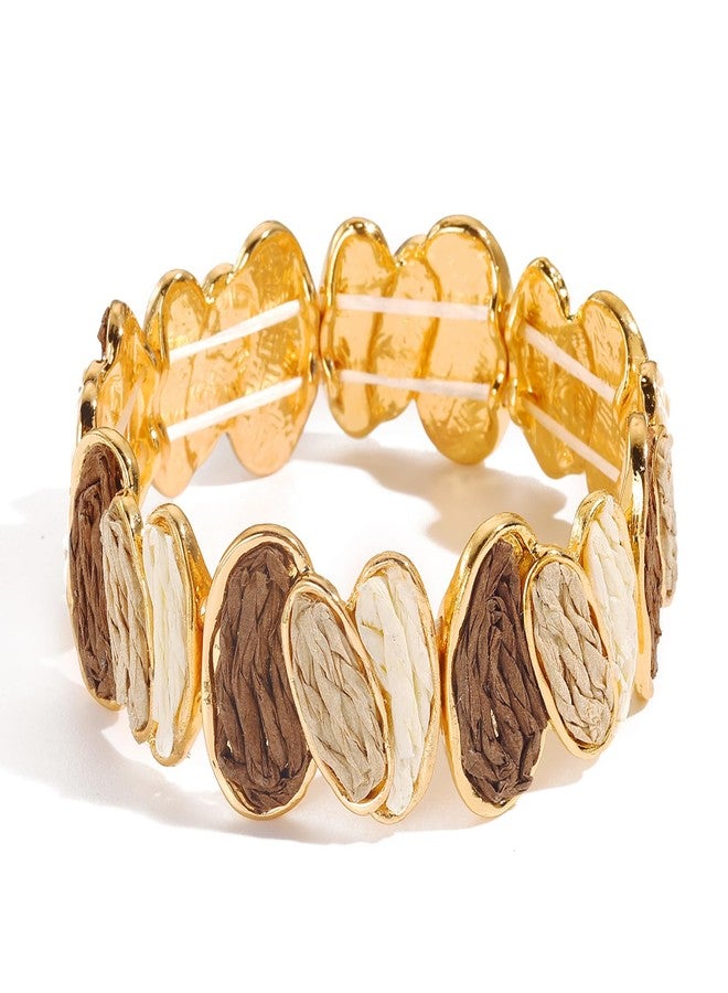 Coiris أساور كويريس رافيا للنساء، أساور يدوية الصنع، سميكة، بيان رافيا بوهيميا للنساء (BR1232-بني) - Image 1