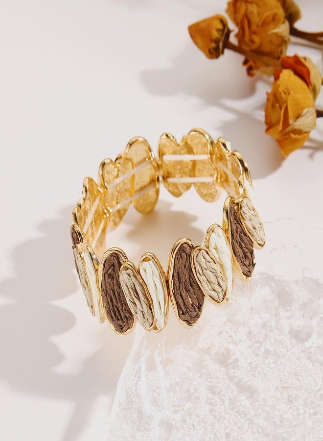 Coiris أساور كويريس رافيا للنساء، أساور يدوية الصنع، سميكة، بيان رافيا بوهيميا للنساء (BR1232-بني) - Image 5