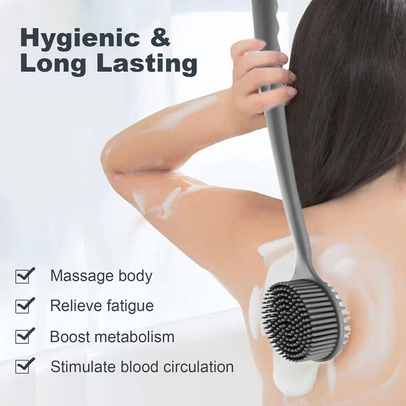 PERIZONE Silicone Body Scrubber Back Brush with Long Handle for Shower - Exfoliating & Massage Shower Brush, BPA-Free Soft Bristles Brush For Men and Women Free Hook (Multi Color) - Image 4