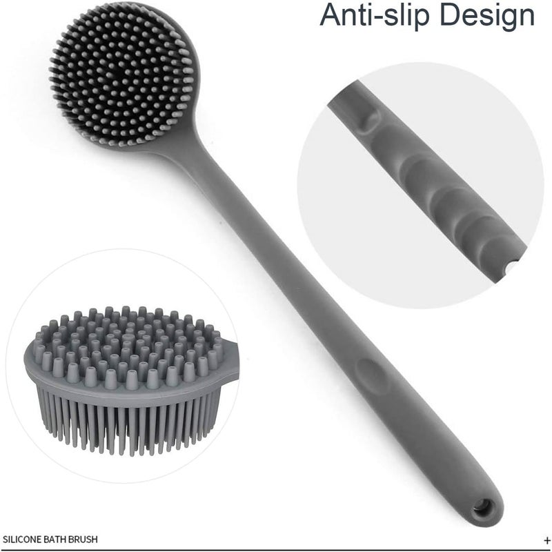 PERIZONE Silicone Body Scrubber Back Brush with Long Handle for Shower - Exfoliating & Massage Shower Brush, BPA-Free Soft Bristles Brush For Men and Women Free Hook (Multi Color) - Image 3