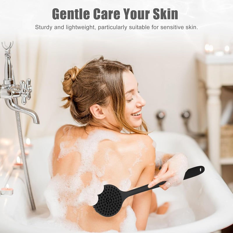 PERIZONE Silicone Body Scrubber Back Brush with Long Handle for Shower - Exfoliating & Massage Shower Brush, BPA-Free Soft Bristles Brush For Men and Women Free Hook (Multi Color) - Image 2