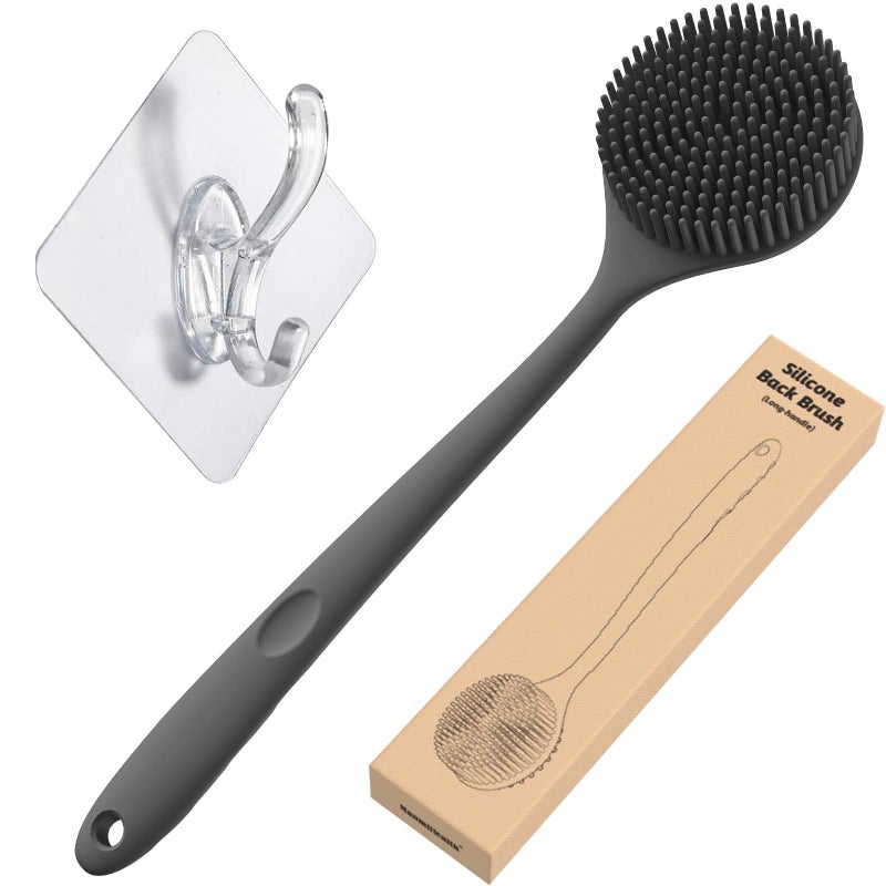 PERIZONE Silicone Body Scrubber Back Brush with Long Handle for Shower - Exfoliating & Massage Shower Brush, BPA-Free Soft Bristles Brush For Men and Women Free Hook (Multi Color) - Image 1