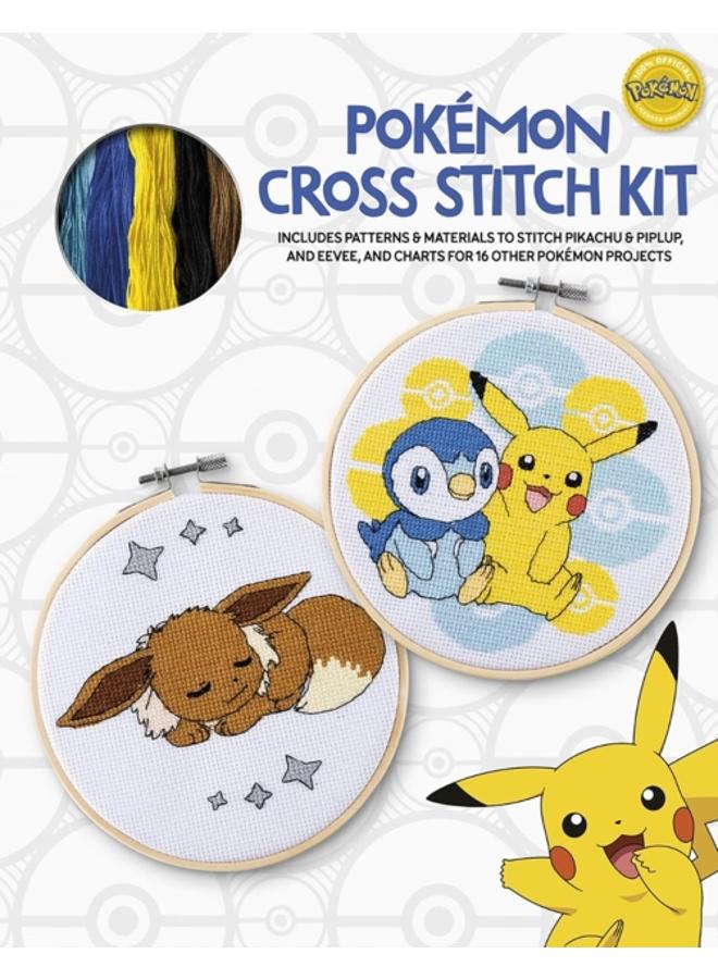 PokeMon Cross Stitch Kit : Includes Patterns and Materials to Stitch Pikachu & Piplup, & Evee, and Charts for 16 Other PokeMon Projects 