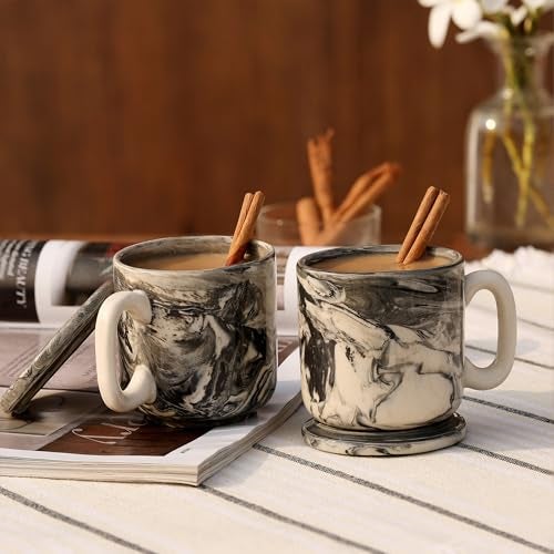Ellementry Carbon Ceramic Mug Set of 2 (150 ml Each), Stylish Ceramic Mug for Coffee, Tea & Milk, Dishwasher Safe Everyday Use Coffee Cup for Office & Home, Perfect for House Warming & Birthday Gift - Image 1