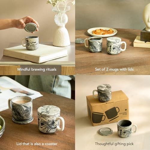 Ellementry Carbon Ceramic Mug Set of 2 (150 ml Each), Stylish Ceramic Mug for Coffee, Tea & Milk, Dishwasher Safe Everyday Use Coffee Cup for Office & Home, Perfect for House Warming & Birthday Gift - Image 3