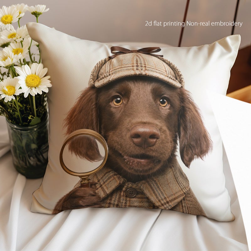 Cute Detective Dog Print Decorative Throw Pillow Cover Sofa Bedroom Cushion Cover - Image 2