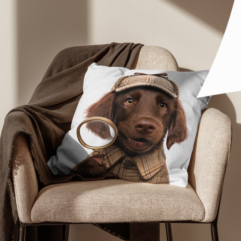 Cute Detective Dog Print Decorative Throw Pillow Cover Sofa Bedroom Cushion Cover - Image 4