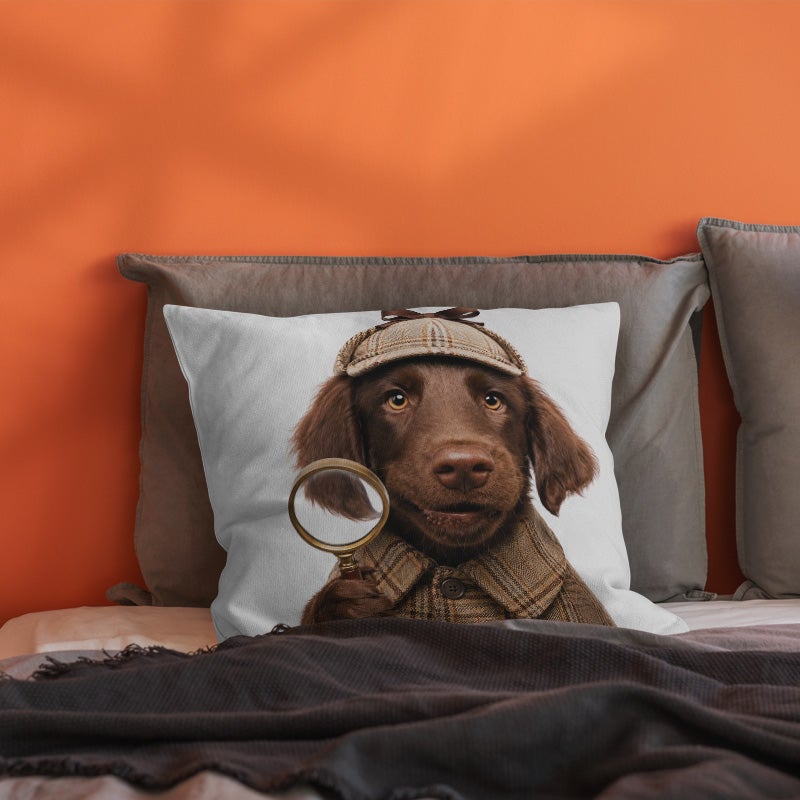 Cute Detective Dog Print Decorative Throw Pillow Cover Sofa Bedroom Cushion Cover - Image 5