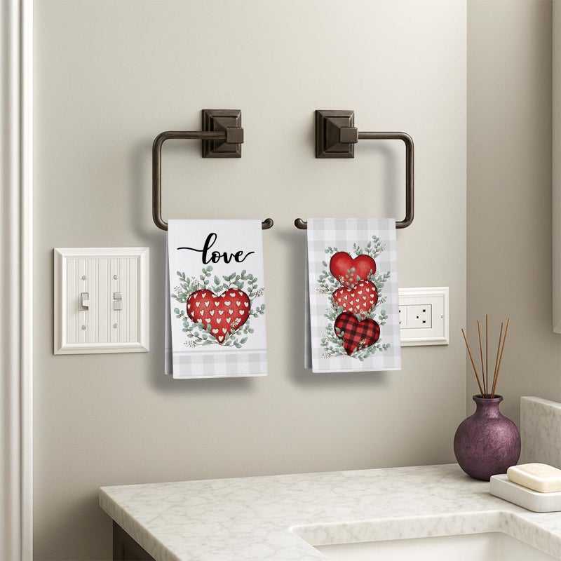 Siilues Valentines Kitchen Towels Set of 2, Plaid Love Hearts Valentines Day Dish Towels 18x26 Inch Sweet Home Kitchen Decor Drying Dishcloth Anniversary Wedding Decoration Hand Towels - Image 4
