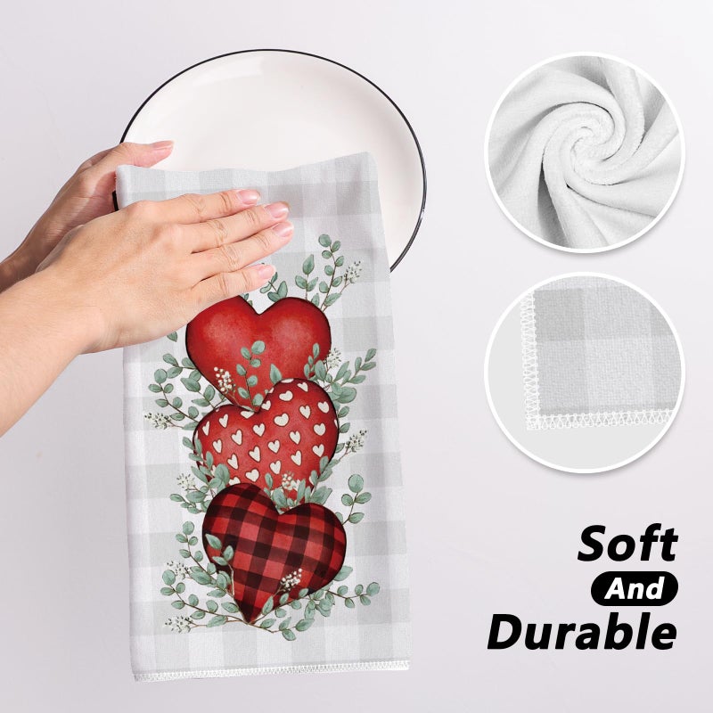 Siilues Valentines Kitchen Towels Set of 2, Plaid Love Hearts Valentines Day Dish Towels 18x26 Inch Sweet Home Kitchen Decor Drying Dishcloth Anniversary Wedding Decoration Hand Towels - Image 5
