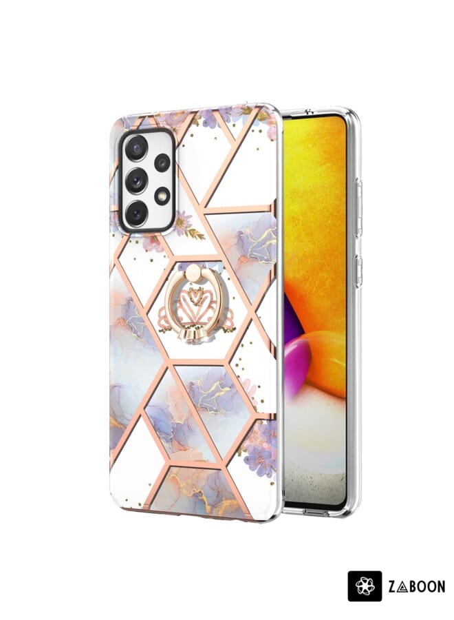 Zaboon Protective Case For Samsung Galaxy A72 5G / 4G Electroplating Splicing Marble Flower Pattern TPU Shockproof Case with Rhinestone Ring Holder - Image 2