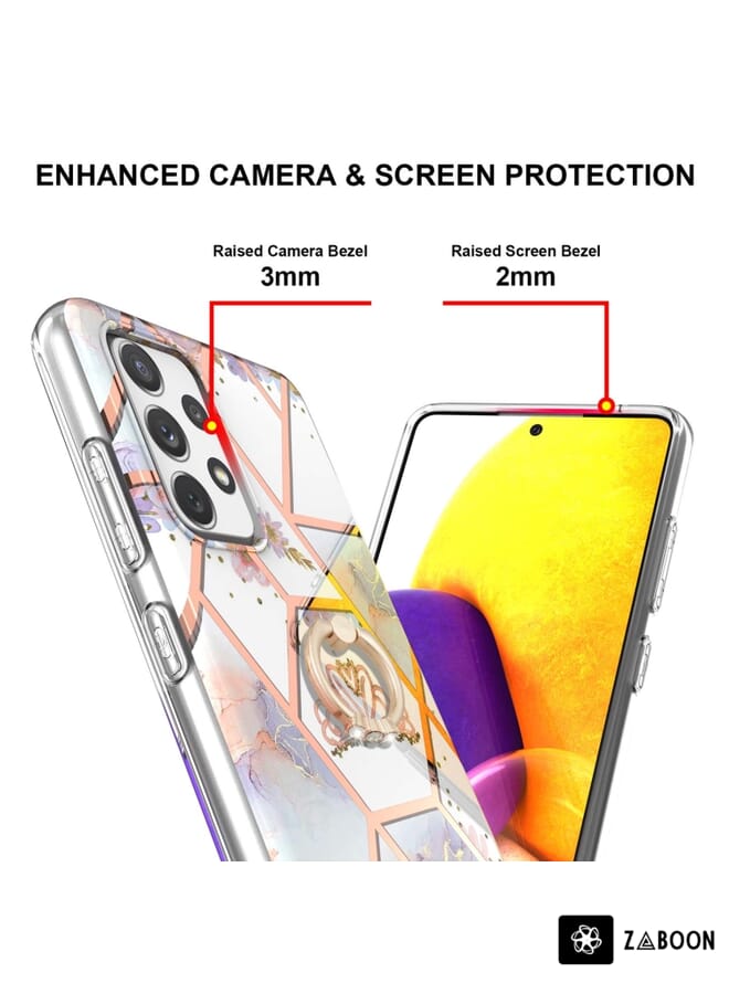 Zaboon Protective Case For Samsung Galaxy A72 5G / 4G Electroplating Splicing Marble Flower Pattern TPU Shockproof Case with Rhinestone Ring Holder - Image 3