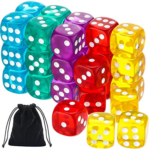 TecUnite 30 Pcs 6Sided Dice Set 14 mm Bulk 6 Sided Colored Dices for Board Games Math Learning - Image 1
