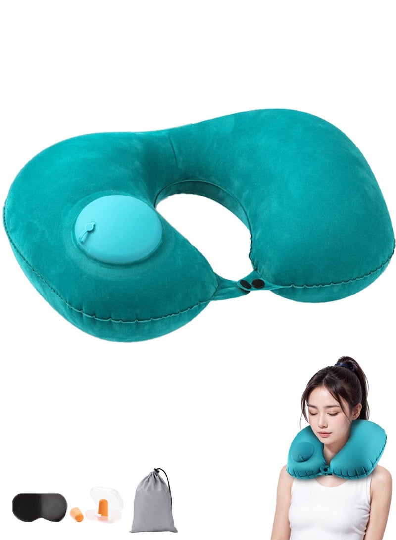 Inflatable U-shaped Neck Pillow Set, with Earplugs and Eye Mask, Portable Comfortable, for Travel, Airplane, Office  - Image 1