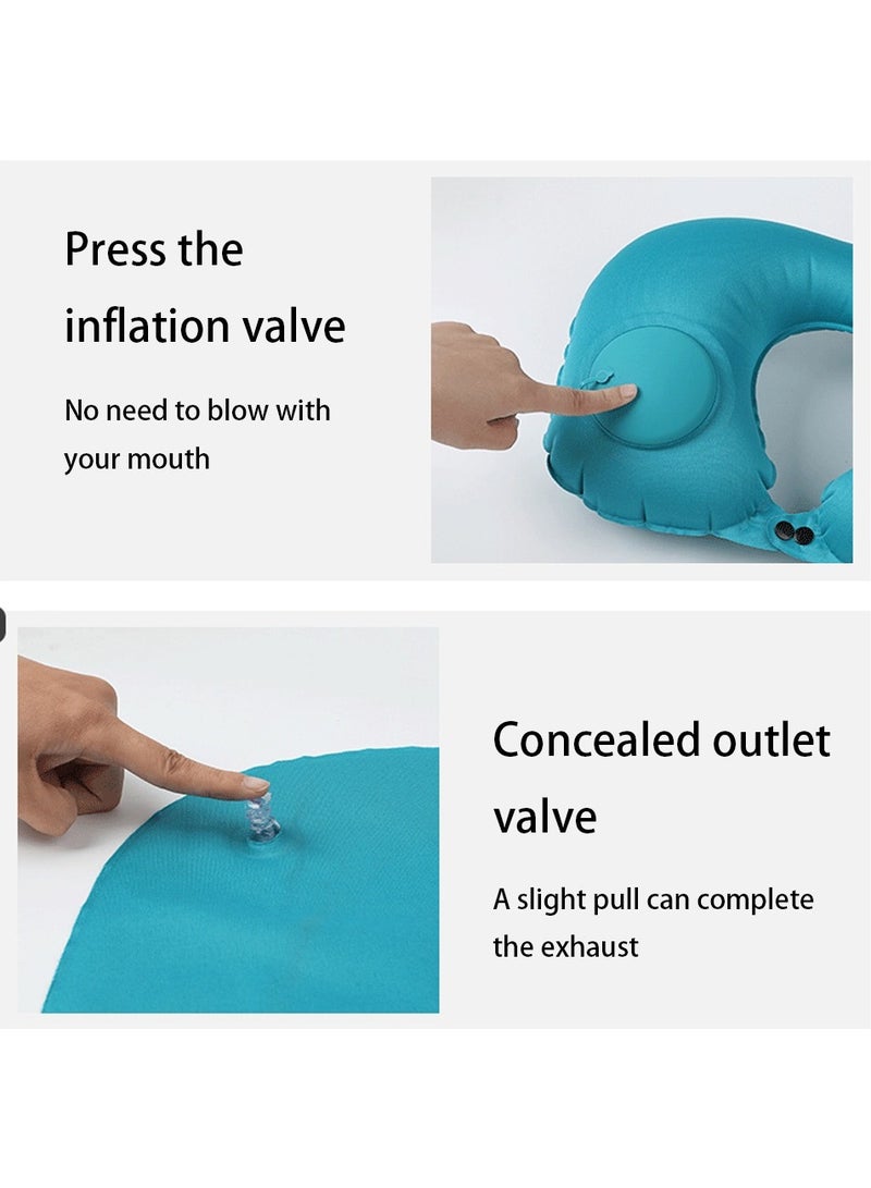 Inflatable U-shaped Neck Pillow Set, with Earplugs and Eye Mask, Portable Comfortable, for Travel, Airplane, Office  - Image 3
