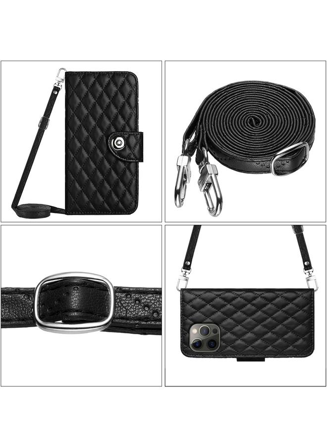 S-TOP Case For iPhone 12 Pro Max Rhombic Texture Flip Leather Phone Case with Long Lanyard - Image 5