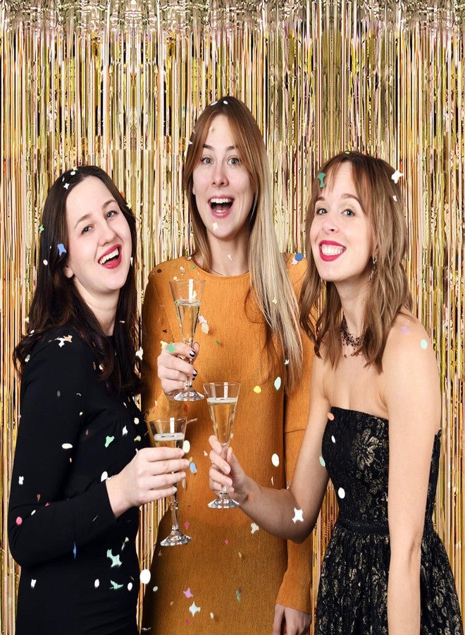 Ohiyoo 20 Pack Champagne Gold Foil Fringe Curtains 3.2ft x 9.8ft Foil Curtain Backdrop Metallic Tinsel Curtains Streamer Photo Booth Backdrop for Birthday Party Engagement Bachelorette Party Decorations - Image 5