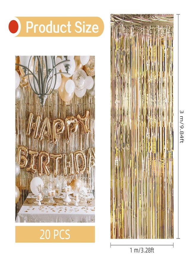 Ohiyoo 20 Pack Champagne Gold Foil Fringe Curtains 3.2ft x 9.8ft Foil Curtain Backdrop Metallic Tinsel Curtains Streamer Photo Booth Backdrop for Birthday Party Engagement Bachelorette Party Decorations - Image 3