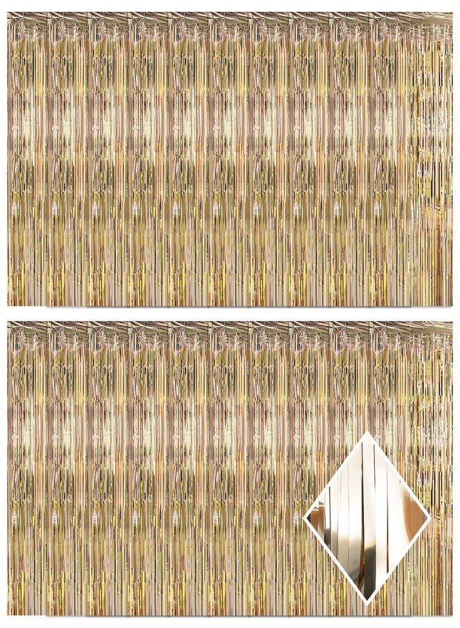 Ohiyoo 20 Pack Champagne Gold Foil Fringe Curtains 3.2ft x 9.8ft Foil Curtain Backdrop Metallic Tinsel Curtains Streamer Photo Booth Backdrop for Birthday Party Engagement Bachelorette Party Decorations - Image 1