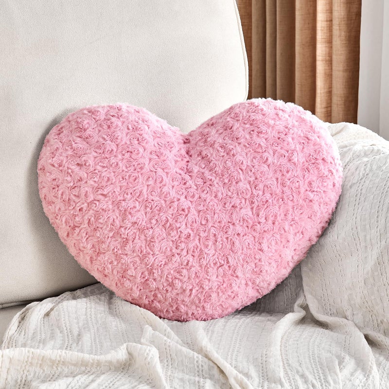 IREMATE Heart Pillow Pink Throw Pillows, Soft and Fluffy Decorative Pillows for Bed Couch Chair, Cute Heart Shaped Room Decor for Valentine Anniversary Birthday Halloween Christmas (Small, 13"x10") - Image 1