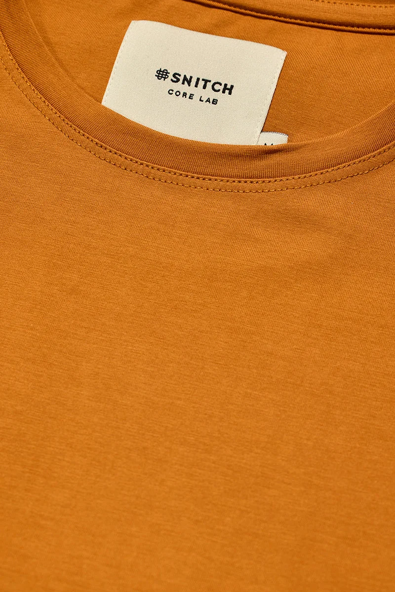 SNITCH Rust Solid Half Sleeve Slim Fit Casual T-Shirt