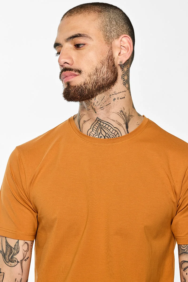 SNITCH  Rust Solid Half Sleeve Slim Fit Casual T-Shirt for Men | Best Price UAE