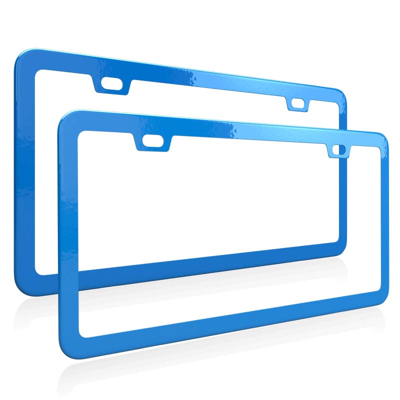 Deselen Blue License Plate Frame Metal Thin Stainless Steel with 2 Holes Screw Cap 2 Pack Blue