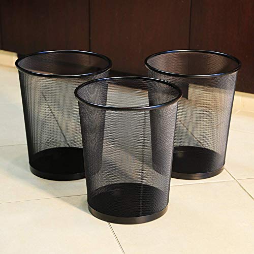 VeleSolv Recycling Dust Bins Round Shape Metal Mesh Wastebasket for Home/Office/College (Set of 3, Black) - Image 3