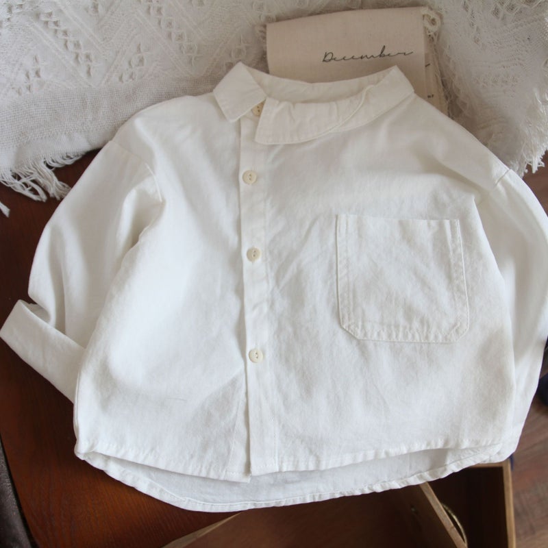Children'S Shirt 2023 Children'S Top All-Match Korean Style Deviation Collar Design Shirt For Boys And Girls 1-8 Years Old - Image 3
