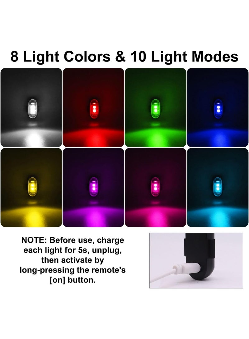 FDTY أضواء LED لاسلكية، مجموعة من 4 أضواء، 8 ألوان، قابلة لإعادة الشحن عبر USB، مقاومة للماء، جهاز تحكم عن بعد، للسيارات والدراجات النارية والطائرات بدون طيار والدراجات الهوائية - Image 2