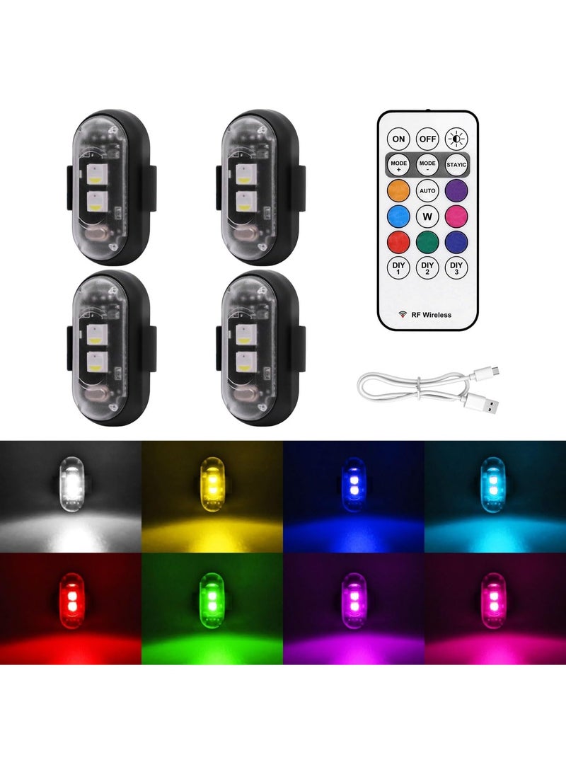 FDTY أضواء LED لاسلكية، مجموعة من 4 أضواء، 8 ألوان، قابلة لإعادة الشحن عبر USB، مقاومة للماء، جهاز تحكم عن بعد، للسيارات والدراجات النارية والطائرات بدون طيار والدراجات الهوائية - Image 1