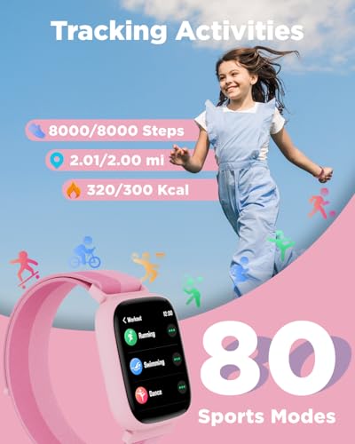 BIGGERFIVE Smart Watch for Kids, 1.8" Fitness Tracker Watch Pedometer, Heart Rate, IP68 Waterproof, Sleep Monitor, Calorie Step Counter, 5 Puzzle Games with/Without APP for Girls Teens 5-16, Nylon - Image 3