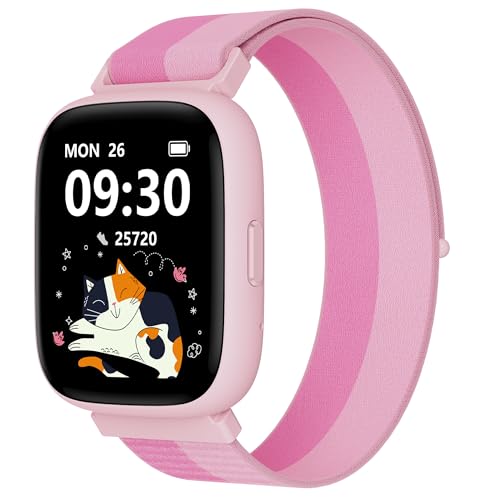 BIGGERFIVE Smart Watch for Kids, 1.8" Fitness Tracker Watch Pedometer, Heart Rate, IP68 Waterproof, Sleep Monitor, Calorie Step Counter, 5 Puzzle Games with/Without APP for Girls Teens 5-16, Nylon - Image 1