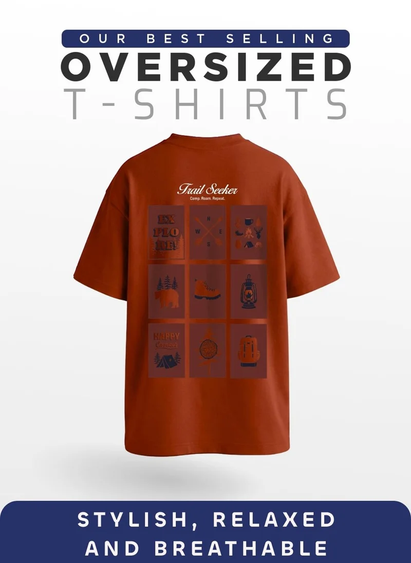 NOBERO Rust Orange Men Oversized Graphic Printed T-shirt for Men | Best Price UAE