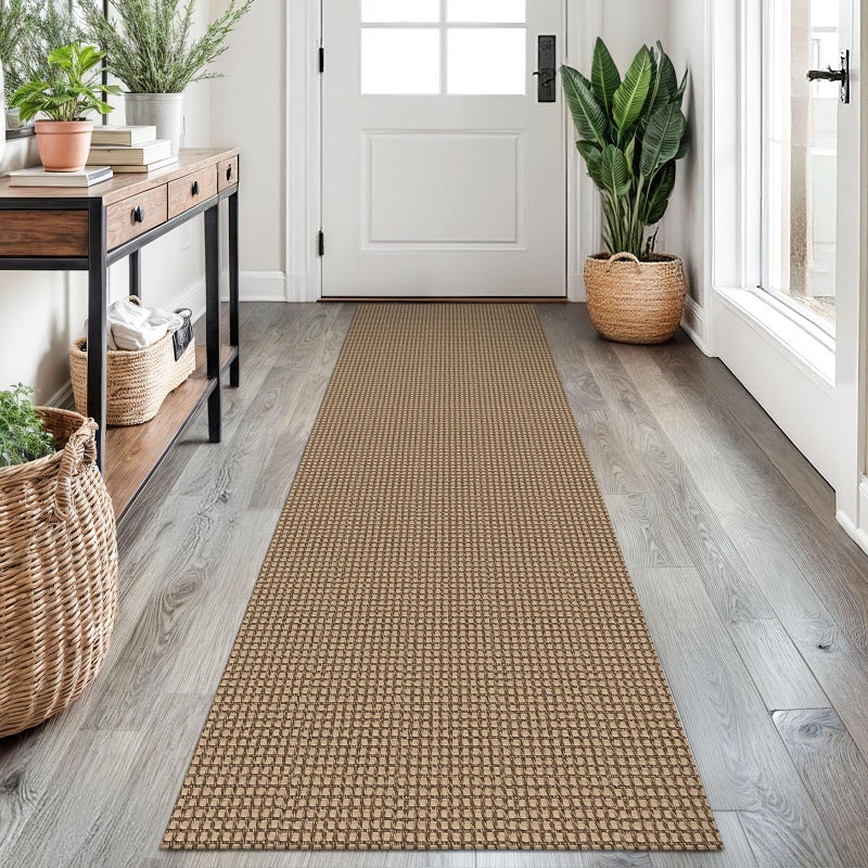 EARTHALL Woven Runner Rug 2x7 Ft Washable Runners for Hallways Cotton Non Slip Rubber Backed Kitchen Runner Braided Indoor Floor Carpet for Entryway, Hallway, Kitchen, Bedroom, Orange/Tan/Brown - Image 1
