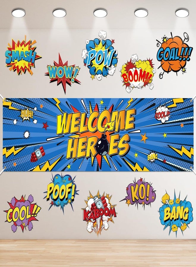 TagreSpike Hero Themed Party Decorations for Boys Fun Hero Theme Banner with Paper Cardboard Inspirational Cityscape Photography Background Welcome Heroes Banner for Comic Theme Birthday Party Baby Shower - Image 1