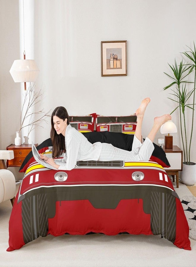 Erosebridal طقم مفروشات سرير ثلاثي الأبعاد من إيروسبريدال للأطفال والكبار، غطاء لحاف على شكل سيارة إطفاء باللونين الأسود والأحمر، غطاء لحاف على شكل سيارة إطفاء، غطاء لحاف على شكل شاحنة إطفاء كرتونية، ديكور غرفة نوم مزدوج. - Image 5
