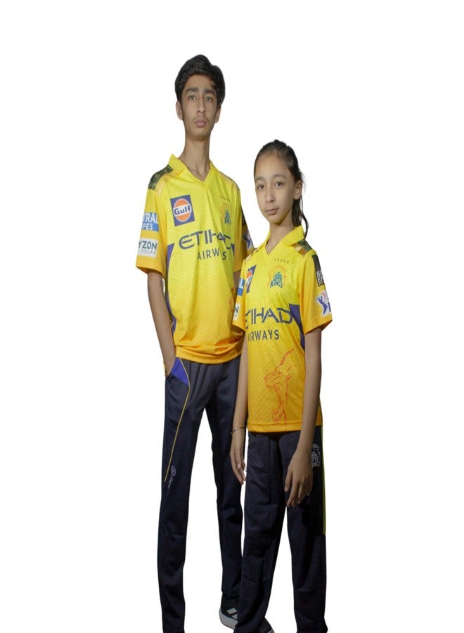 playR x Chennai Super Kings Authentic Match Jersey - IPL 2025 Edition Unisex Kid's Yellow Plain Half Sleeve Sportswear T-Shirt for Training, Practice, Outdoor & Match Day Comfortable for All Season - Image 1