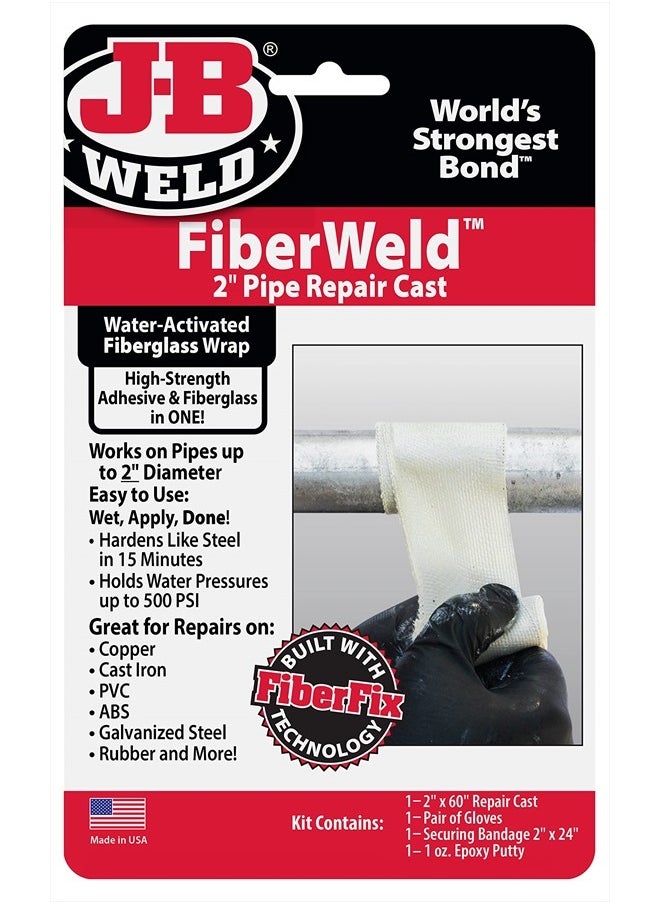 J-B WELD FiberWeld 2” Pipe Repair Cast 2x60 Inch - High Strength Adhesive Fiberglass Wrap - White (38260)  - Image 1