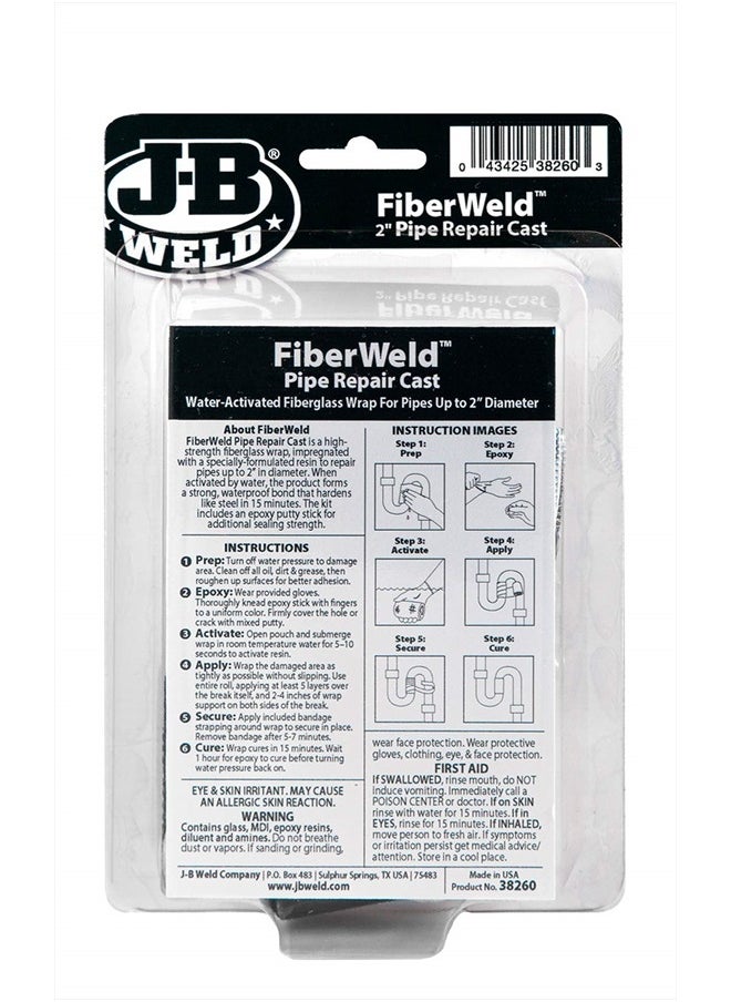 J-B WELD FiberWeld 2” Pipe Repair Cast 2x60 Inch - High Strength Adhesive Fiberglass Wrap - White (38260)  - Image 3